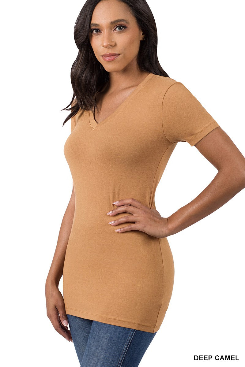 Tee DEEP CAMEL . BASIC COTTON V-NECK SHORT SLEEVE Tee DEEP CAMEL