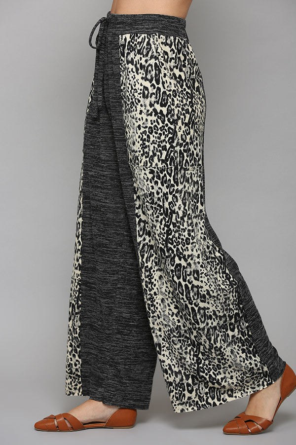 Pants Ash . Two Tone and Leopard Print Knit Mix Pants Ash.