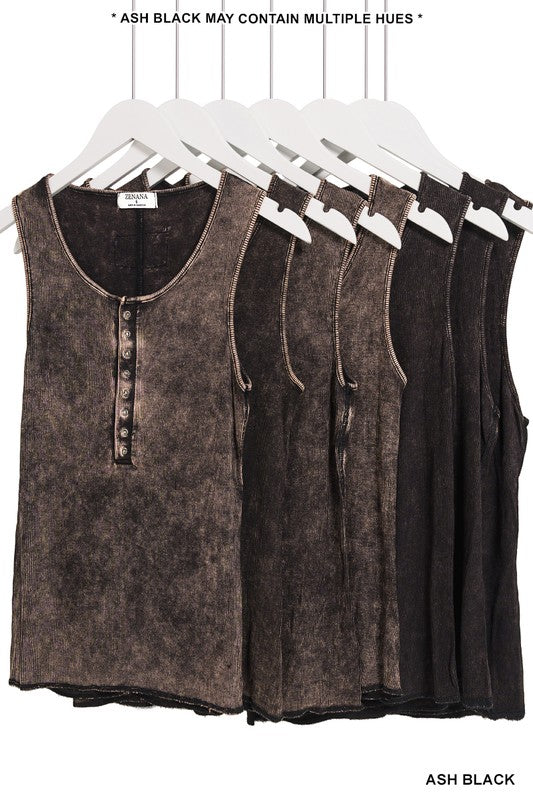 TANK TOP . WASHED RIBBED SCOOP NECK HENRY TANK TOP ASH BLACK