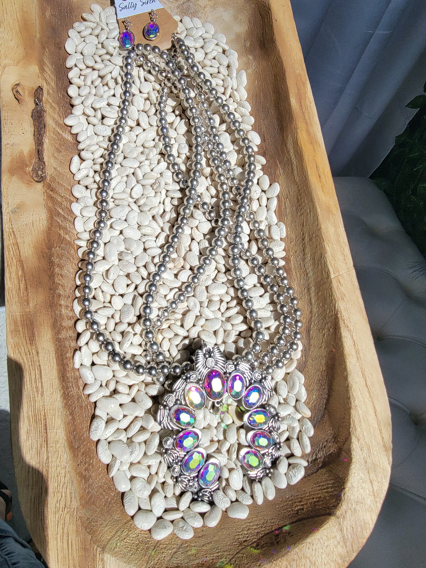 Western rhinestone squash blossom necklace set