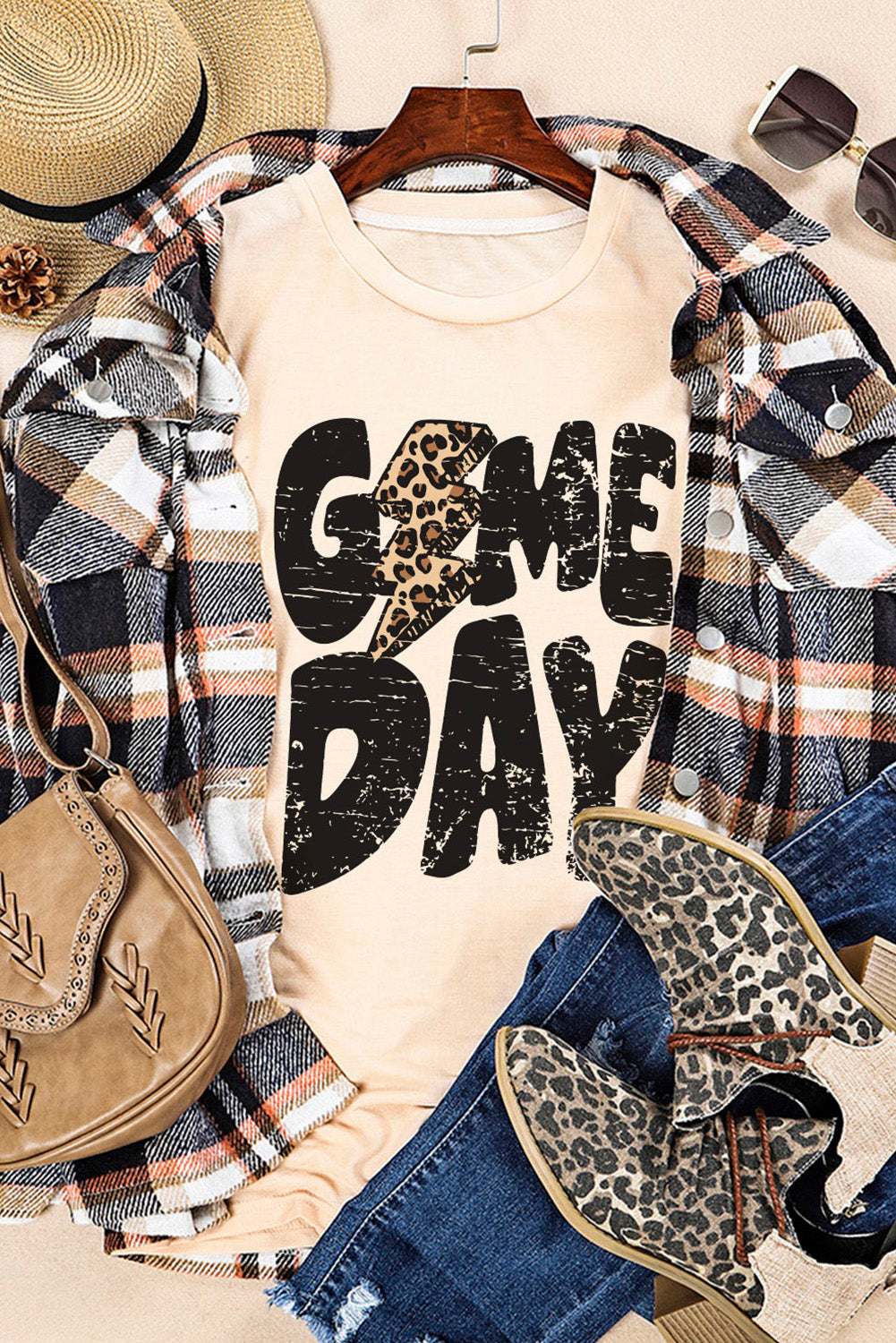 T Shirt . Khaki Game Day Football Season Trendy T Shirt