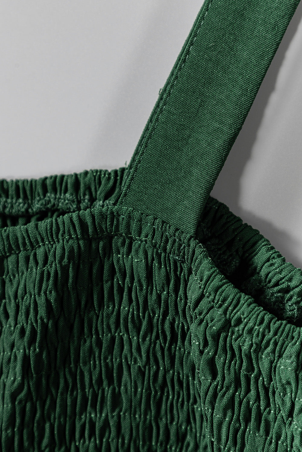 Jumpsuit with Pockets . Green Smocked Sleeveless Wide Leg