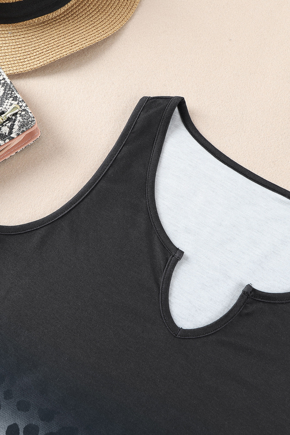 Tank Top . Black Gradient Leopard Split Neck