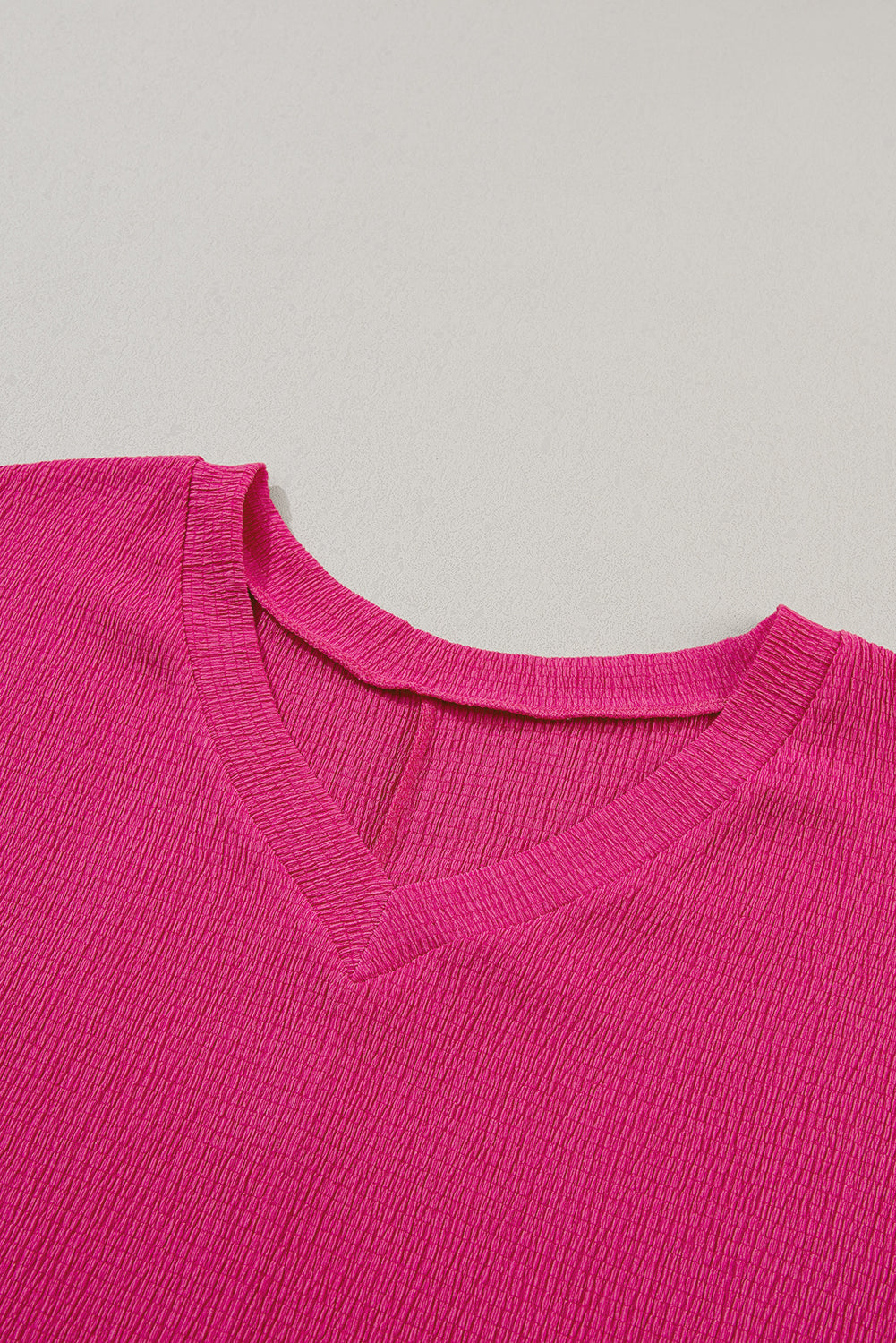 T-shirt . Bright Pink Crinkled V Neck Wide Sleeve