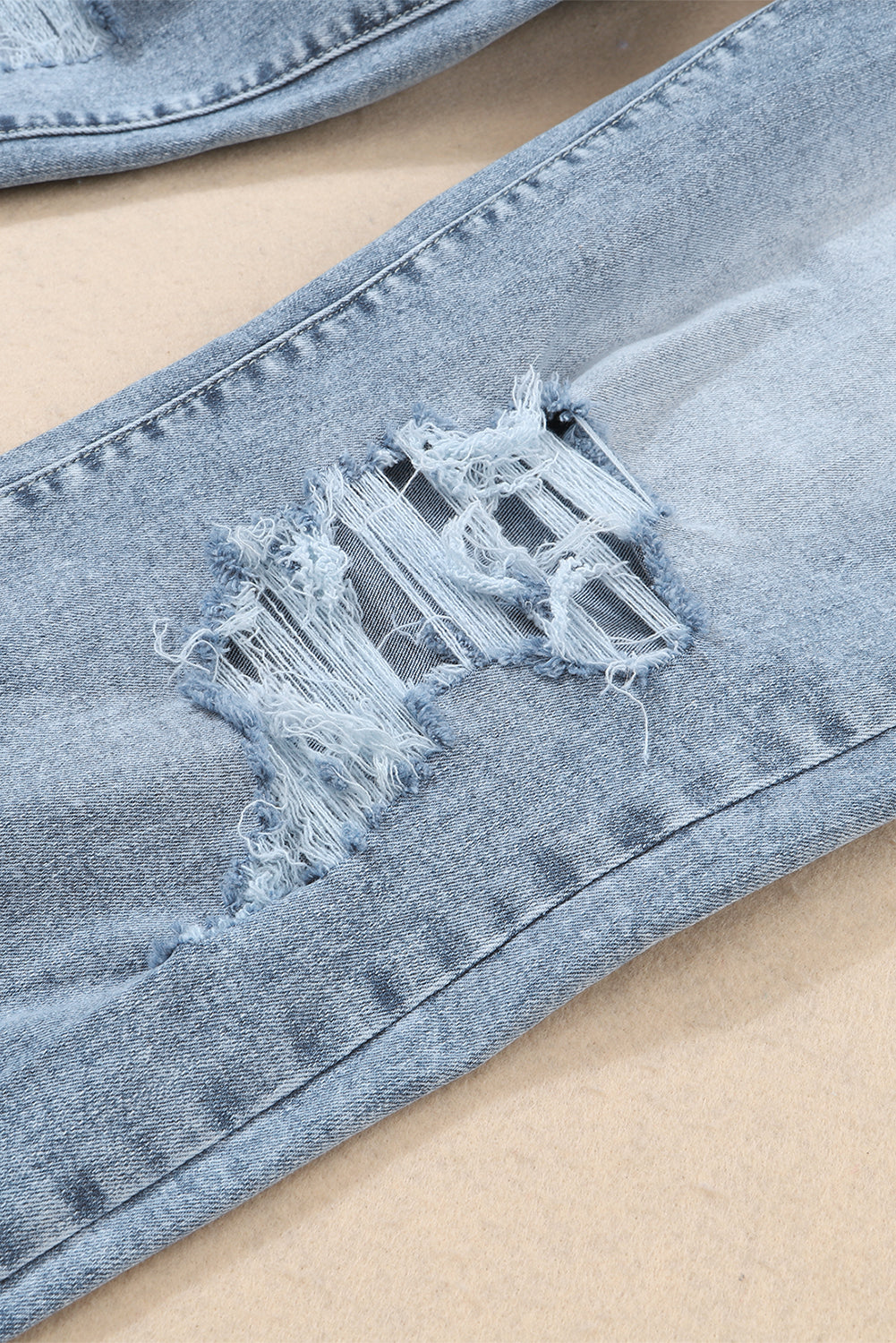 Slim Fit High Waist Jeans , Sky Blue Light Wash Frayed