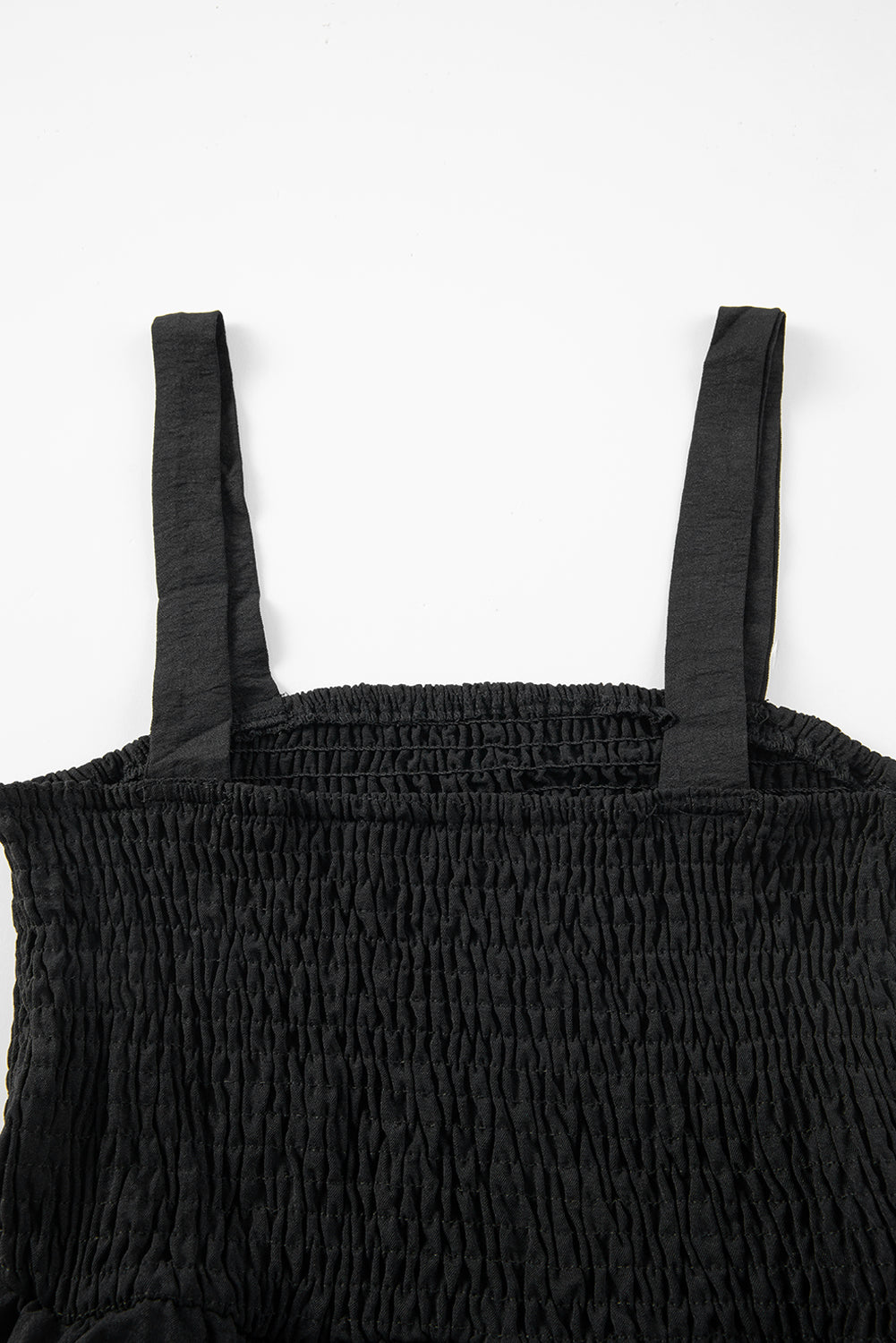 Sleeveless Romper . Black Casual Pocketed Smocked