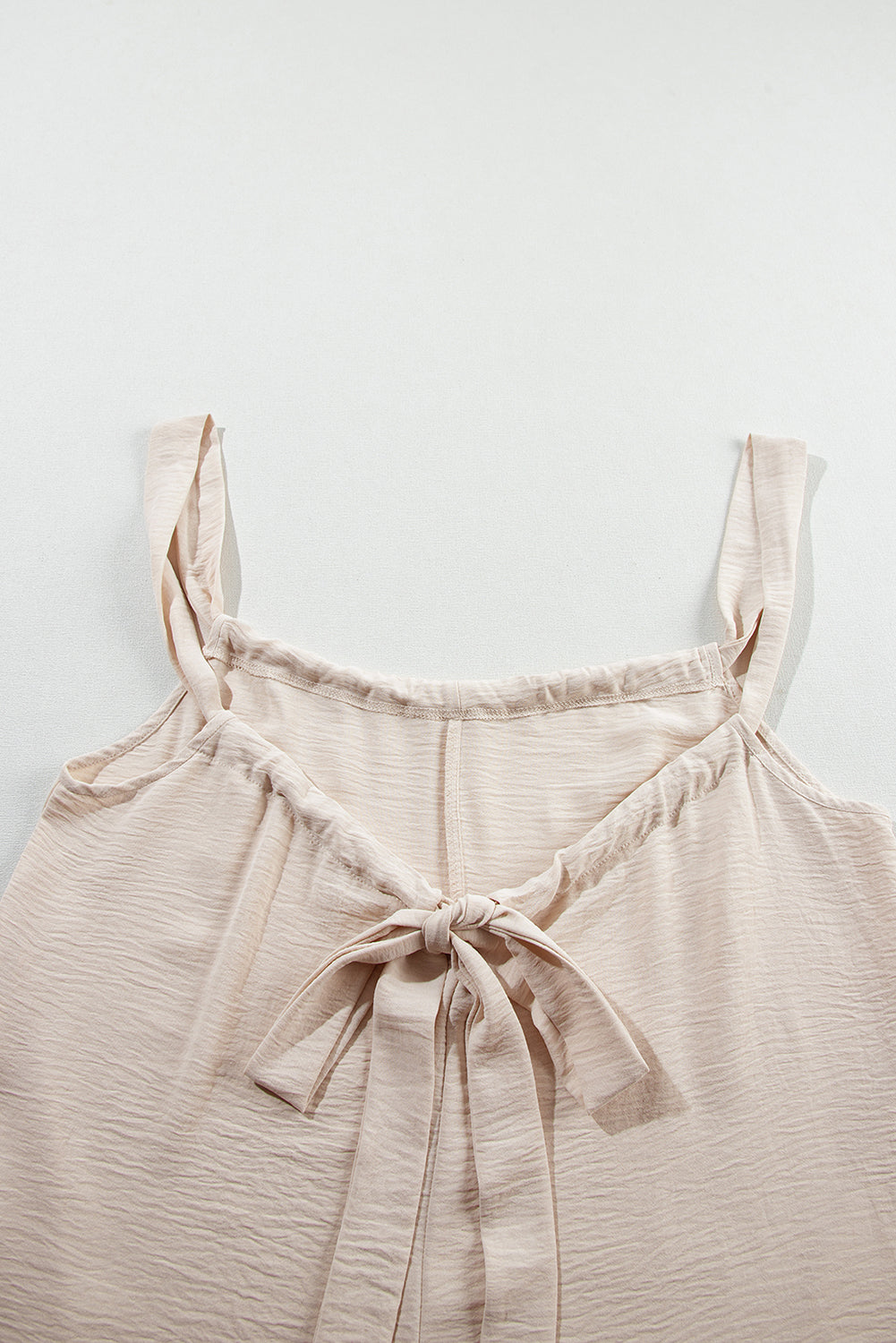 Romper . Parchment Wide Strap Ruched Knot Back Wide Leg Overall