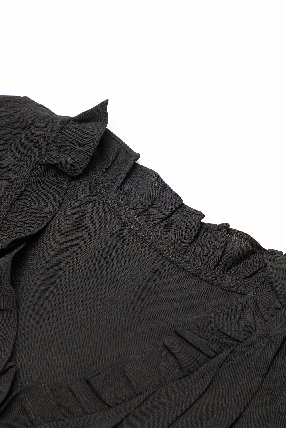 Frilled Shift Dress . Black Ruffle Sleeve V Neck