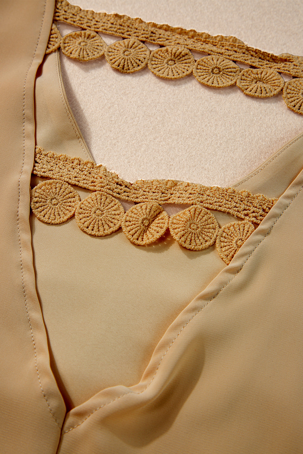 Blouse . Parchment V Neck Ruffle Sleeve Lace Embellished Hollow Back Blouse