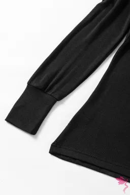 Top . Black Marble Knit Cold Shoulder Long Sleeve Top.