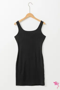 Dress  .  Black Pearl Beaded Sleeveless Square Neck Bodycon Dress