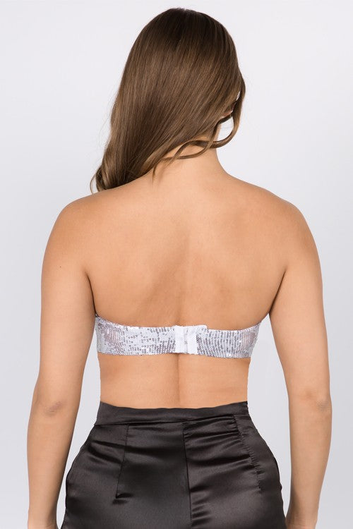 Bandeau Silver  .  Sequined Neckline Bandeau Silver .