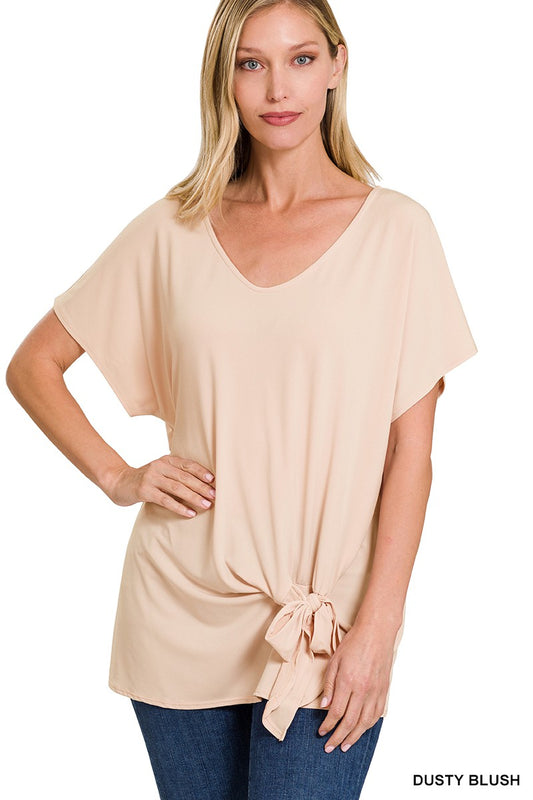 TIE TOP DUSTY BLUSH  .  ITY FRONT TIE TOP DUSTY BLUSH