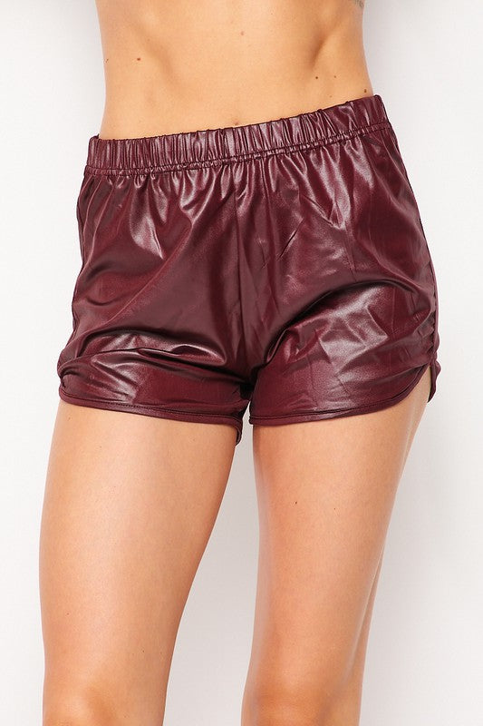 Shorts  .  Faux Leather Dolphin Shorts BURGUNDY