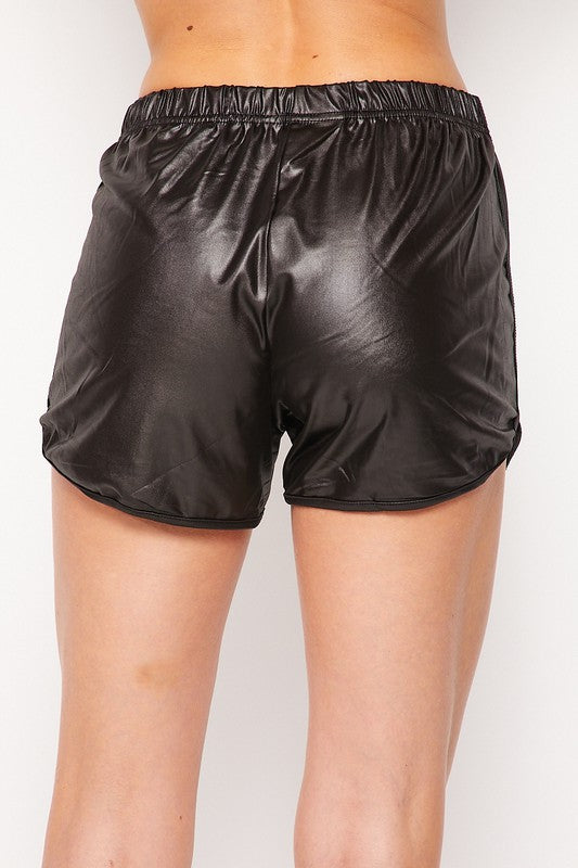 Shorts  .  Faux Leather Dolphin Shorts BLACK