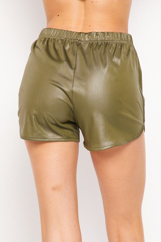 Shorts  .  Faux Leather Dolphin Shorts OLIVE