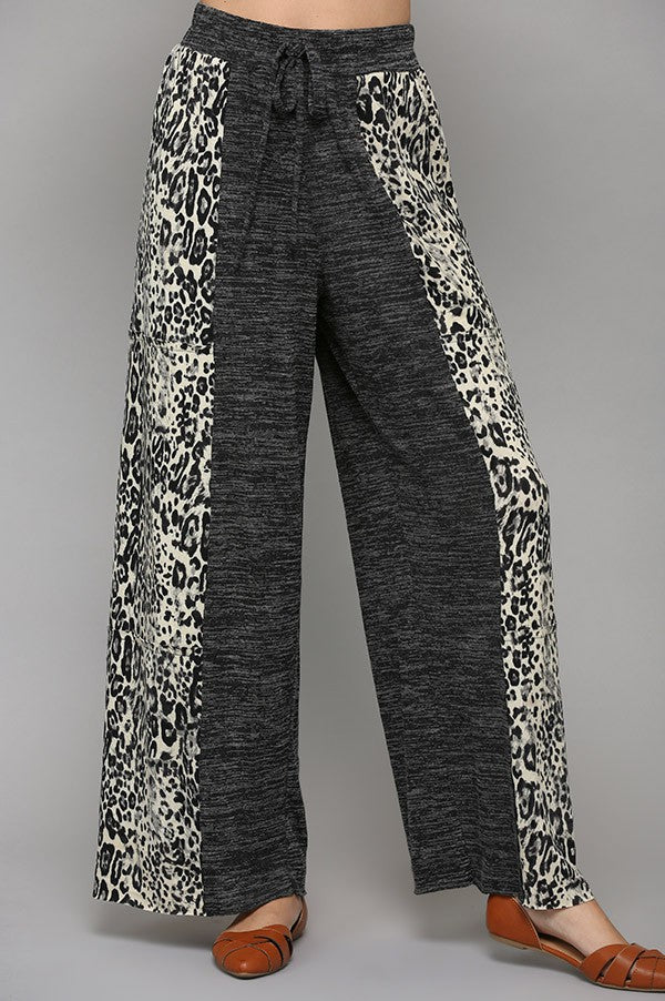 Pants Ash  .  Two Tone and Leopard Print Knit Mix Pants Ash.