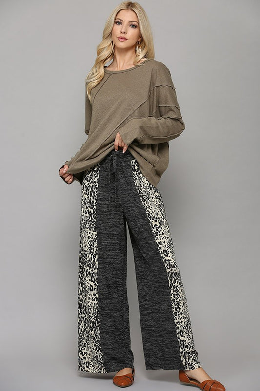 Pants Ash  .  Two Tone and Leopard Print Knit Mix Pants Ash.