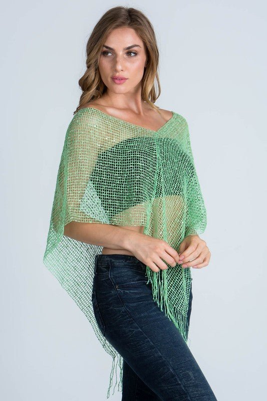 PONCHO  .  lightweight sheer viscose sequin knit shrug poncho, GREEN PONCHO  .