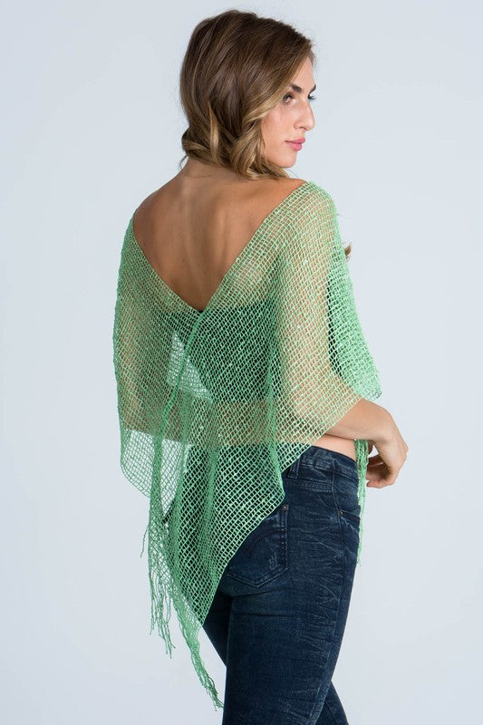 PONCHO  .  lightweight sheer viscose sequin knit shrug poncho, GREEN PONCHO  .