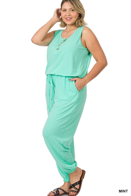 JUMPSUIT MINT  .  PLUS SLEEVELESS JOGGER JUMPSUIT  MINT