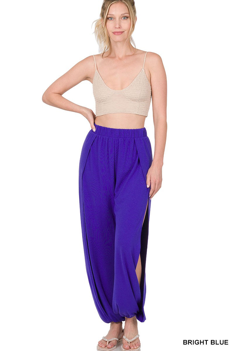 PANTS  BRIGHT BLUE .  SPLIT SIDE PANTS  BRIGHT BLUE