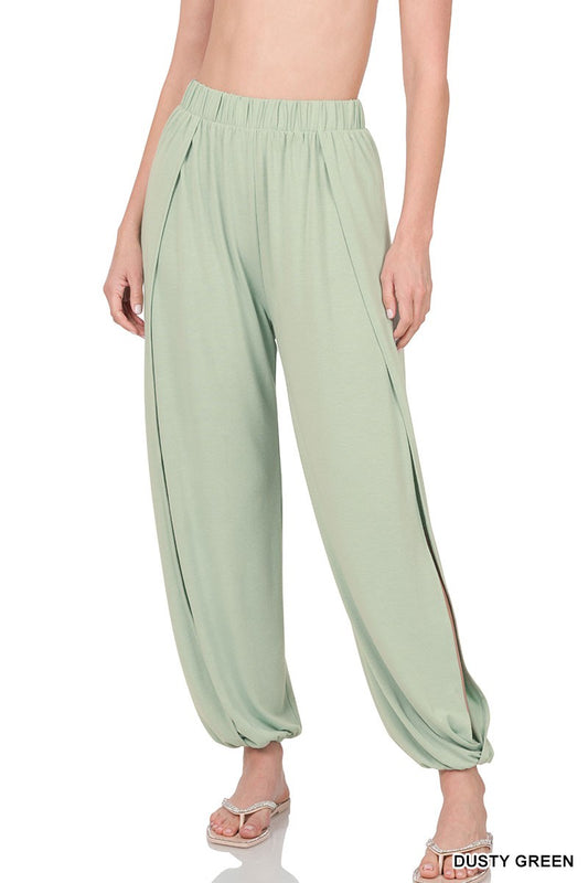 PANTS  DUSTY GREEN .  SPLIT SIDE PANTS  DUSTY GREEN