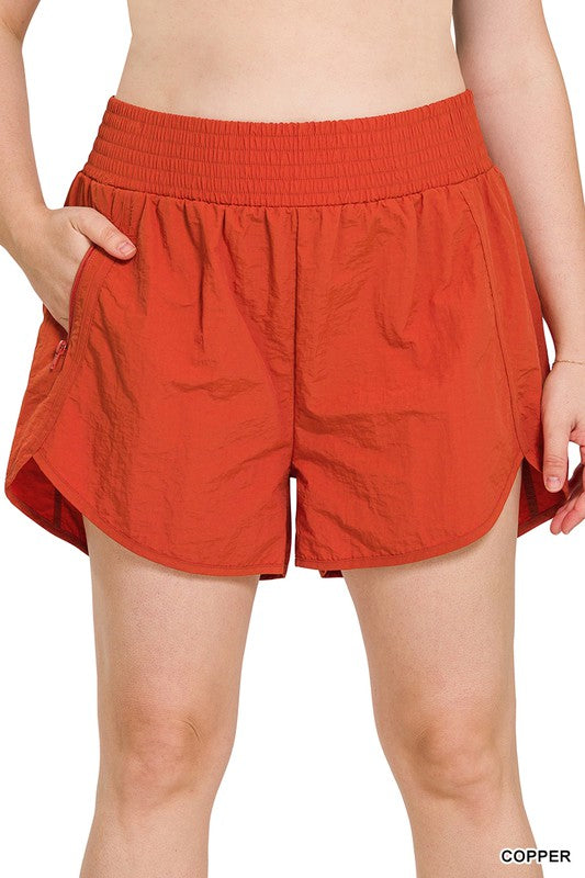 SHORTS Copper .  PLUS WINDBREAKER SMOCKED WAISTBAND RUNNING SHORTS Copper