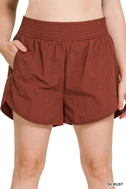 SHORTS Dk Rust .  PLUS WINDBREAKER SMOCKED WAISTBAND RUNNING SHORTS Dk Rust