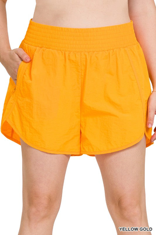 SHORTS Yellow Gold.  PLUS WINDBREAKER SMOCKED WAISTBAND RUNNING SHORTS Yellow Gold