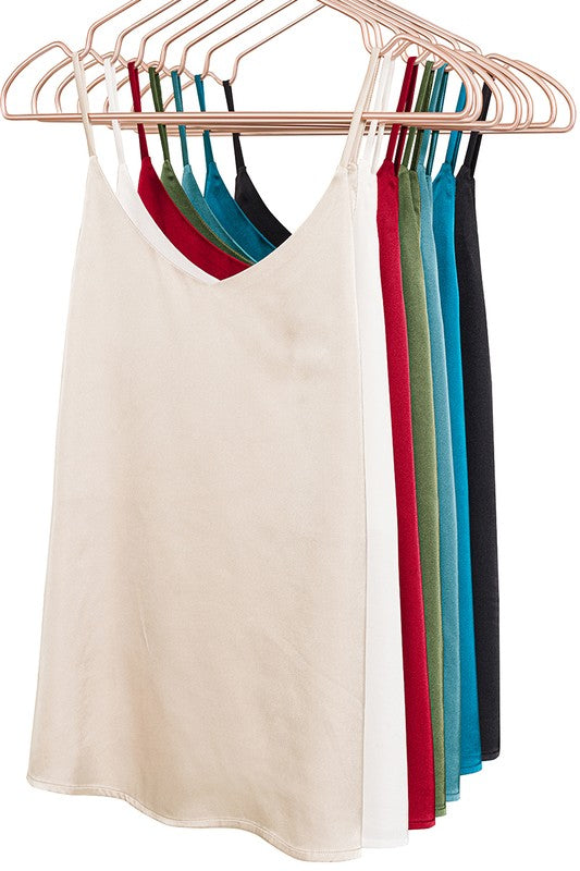 TOP  .  SATIN CHARMEUSE V-NECK CAMI TOP DUSTY TEAL