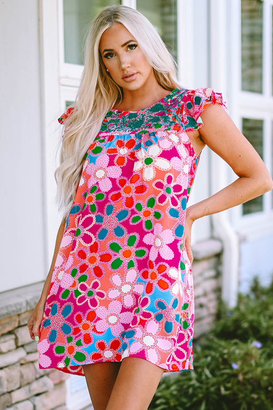 Dress  .  Multicolor Ruffle Short Sleeve Floral Babydoll Dress