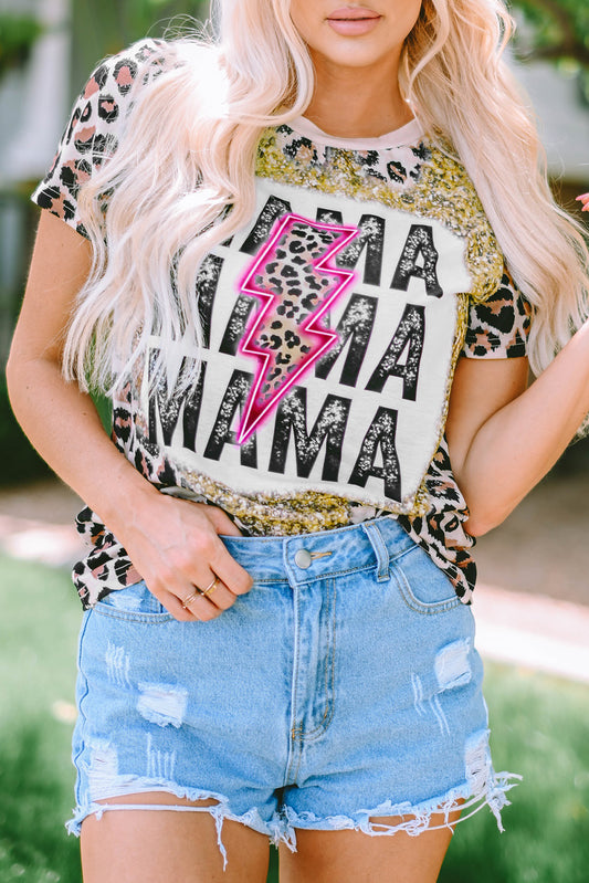 T Shirt  .  MAMA Lightning Graphic Leopard Dyed T Shirt