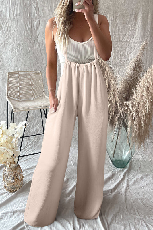 Romper  .  Parchment Wide Strap Ruched Knot Back Wide Leg Overall