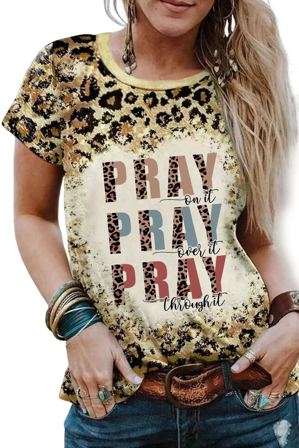 T-shirt  .  Leopard PRAY Print Bleached Leopard T-shirt