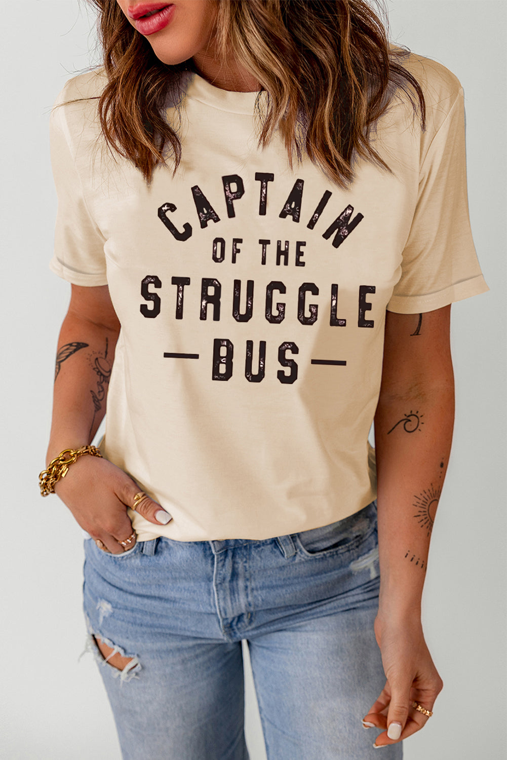 T-shirt  .  Khaki Captain of The Struggle Bus Graphic T-shirt