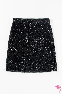 Mini Skirt  .  Black Sequin Bodycon Mini Skirt.