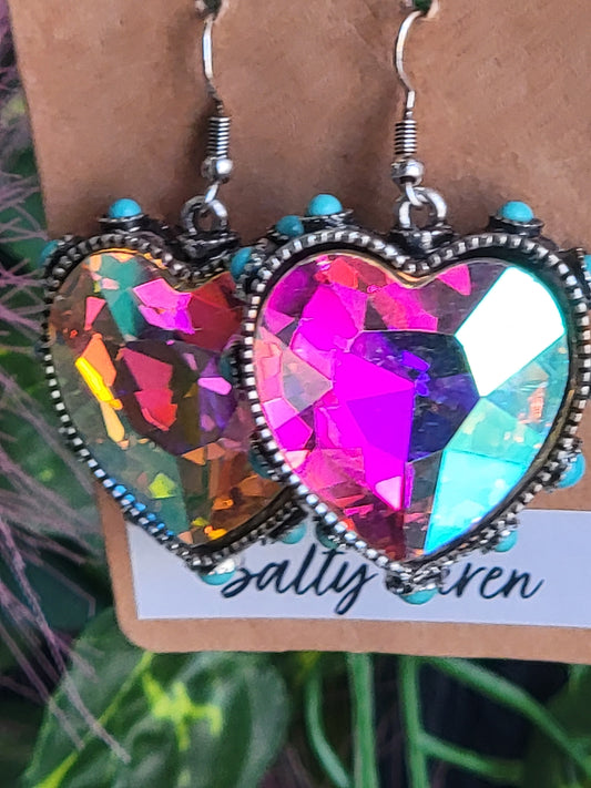 Turquoise heart bling earings