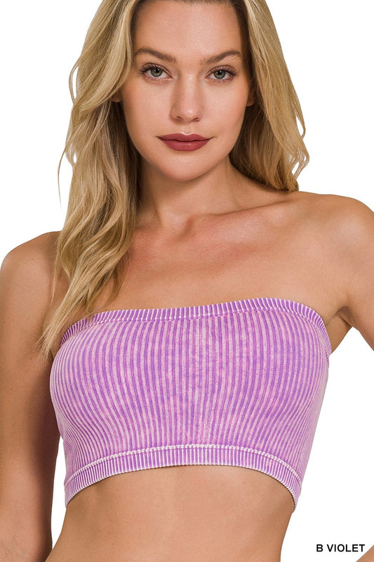 TUBE TOP Violet  .  WASHED RIBBED SEAMLESS TUBE TOP Violet