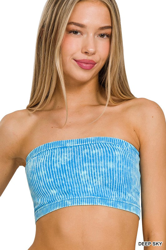 TUBE TOP Deep Sky.  WASHED RIBBED SEAMLESS TUBE TOP Deep Sky