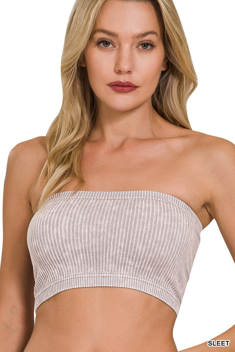 TUBE TOP Sleet  WASHED RIBBED SEAMLESS TUBE TOP Sleet