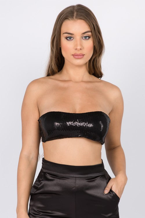 Bandeau Black  .  Sequined Neckline Bandeau Black .