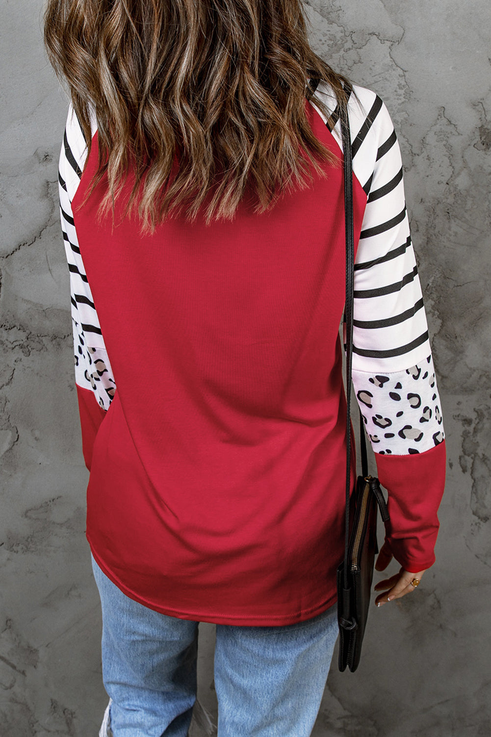 Top  .  Red Double Heart Patch Contrast Long Sleeve Top