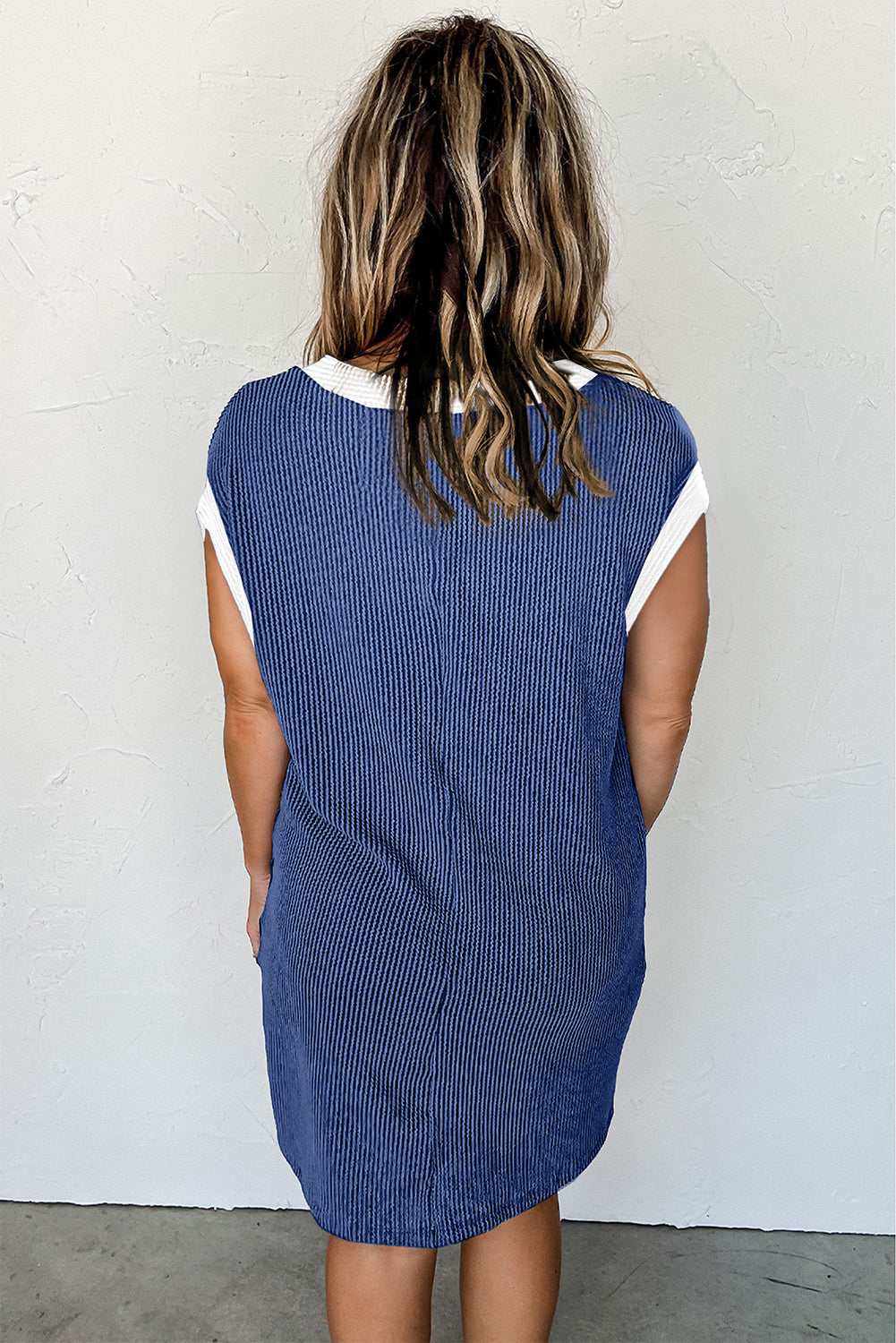 T-Shirt Dress  .  Sail Blue Rib Textured Cap Sleeve T-Shirt Dress