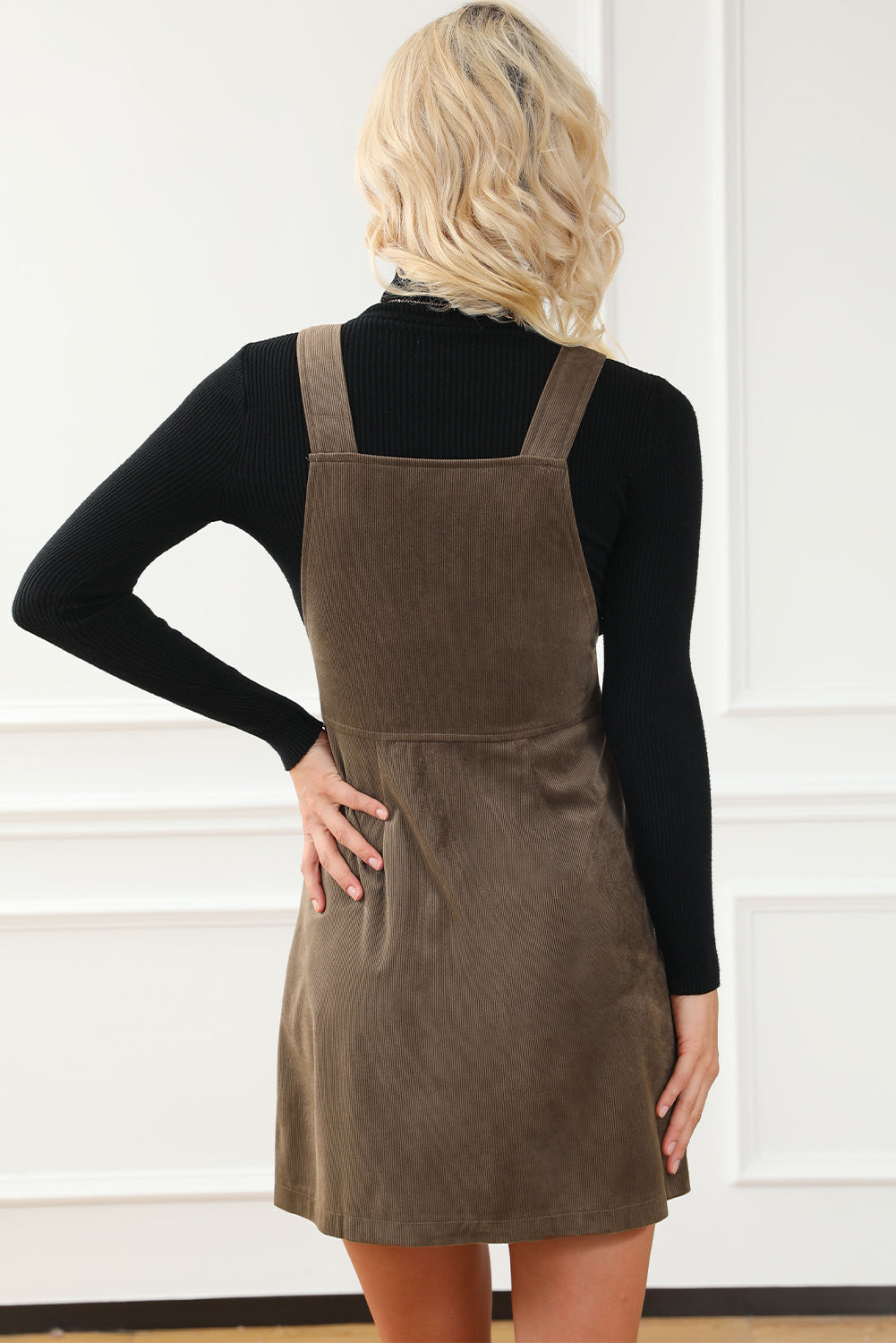 Dress  .  Brown O-ring Zip Up Pocketed Corduroy Dress