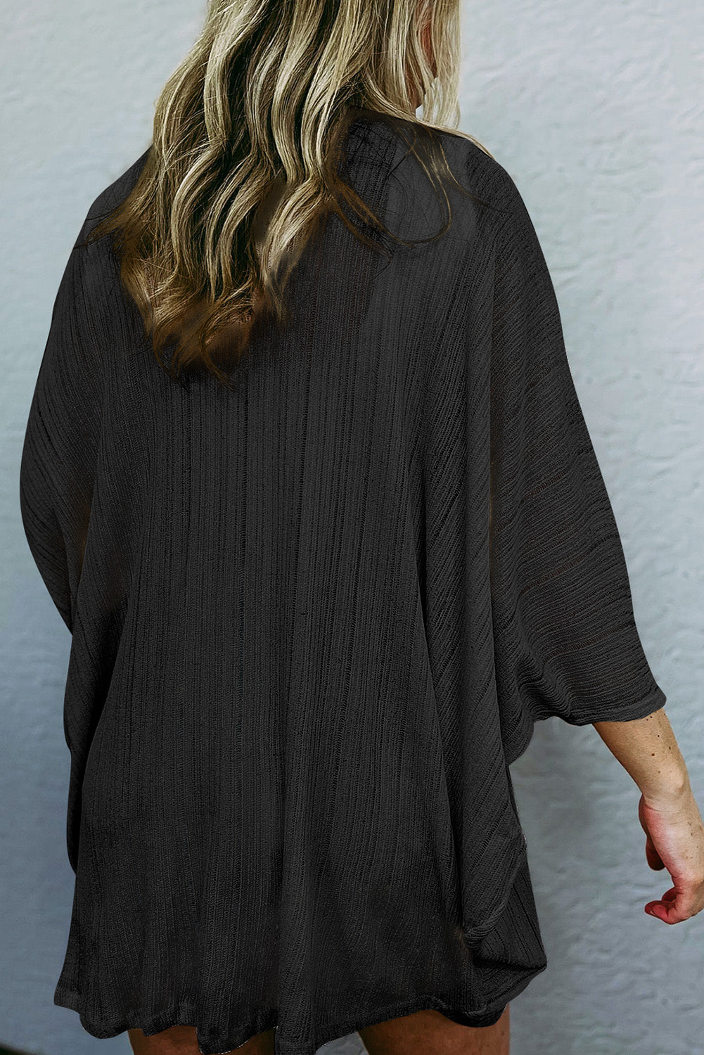 Cardigan  .  Black Sheer Lightweight Knit Long Sleeve