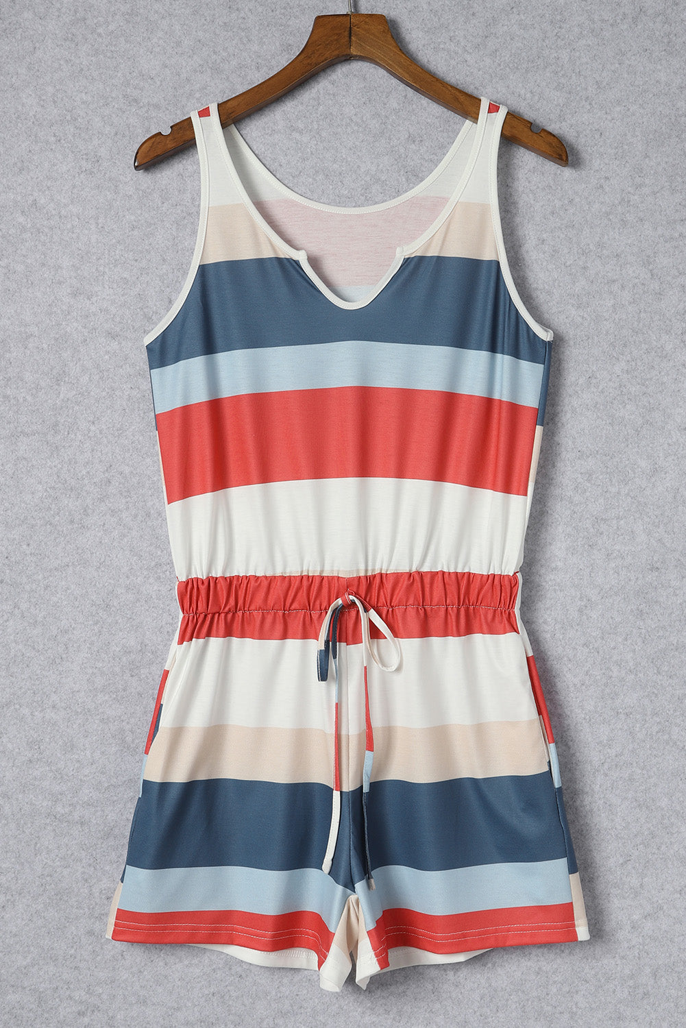 Sleeveless Romper  .  Striped Print Lace-up High Waist