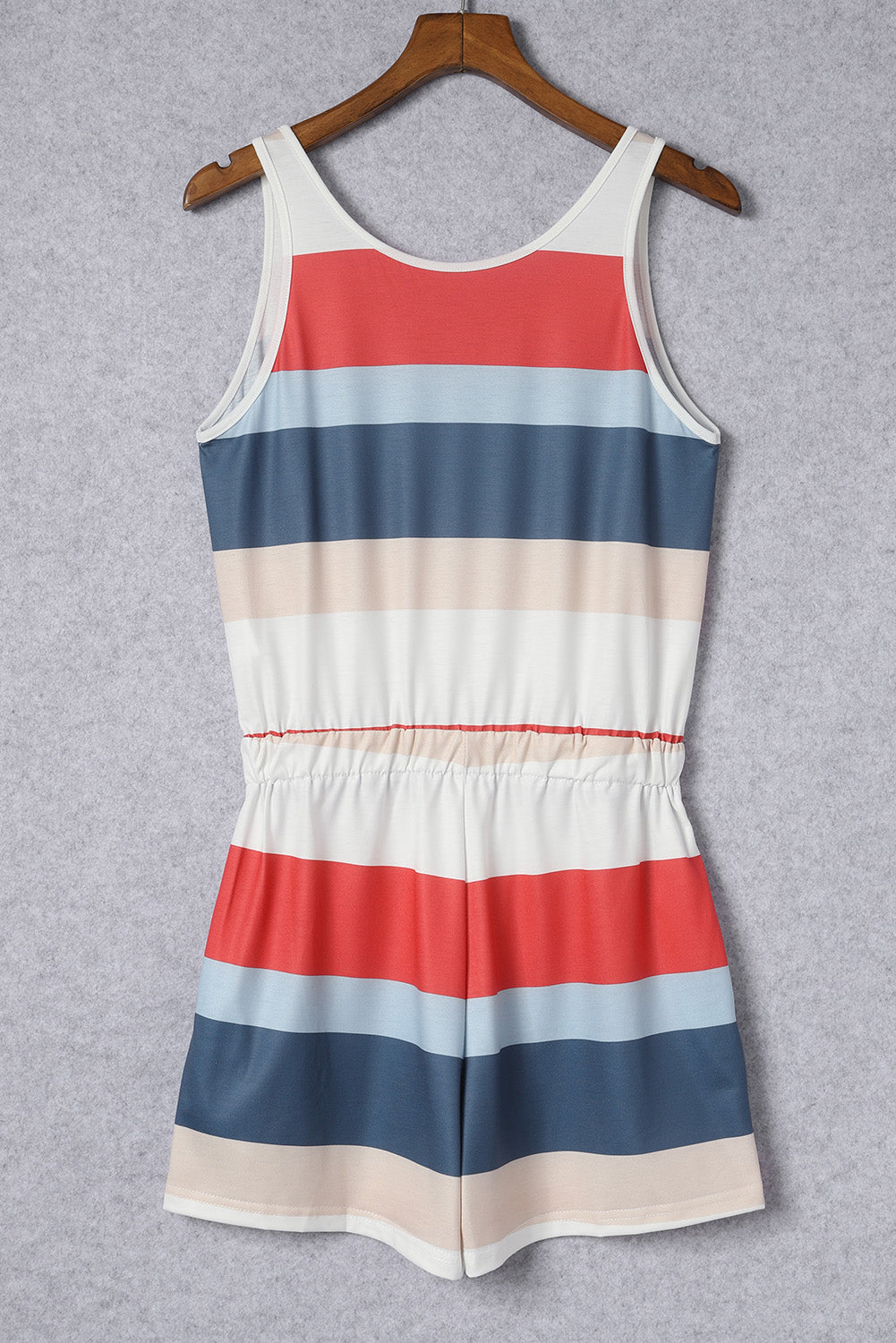 Sleeveless Romper  .  Striped Print Lace-up High Waist