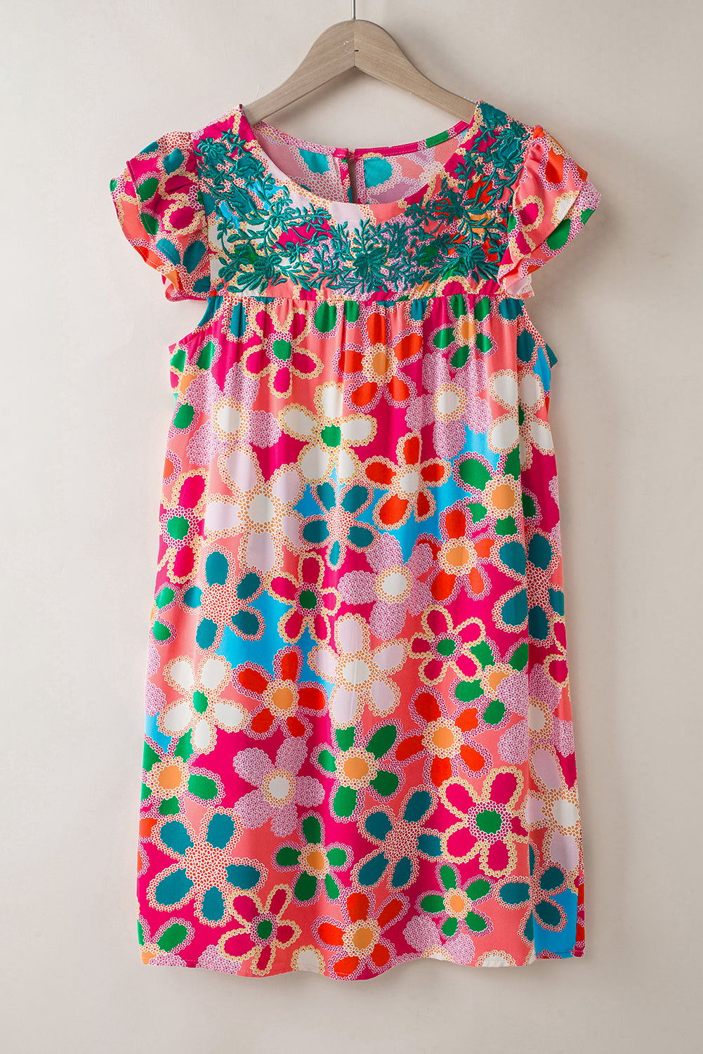 Dress  .  Multicolor Ruffle Short Sleeve Floral Babydoll Dress