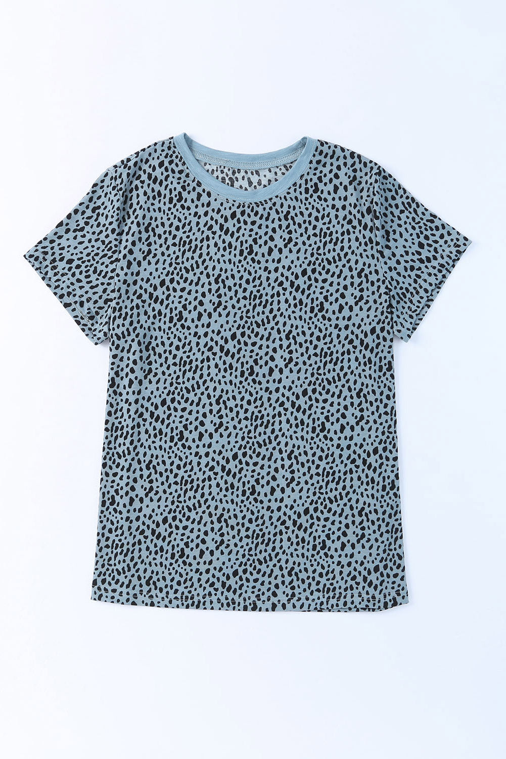 T Shirt  .  Gray Cheetah Print O-neck Short Sleeve T Shirt